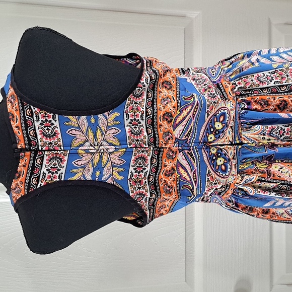 Aqua X-long Blue Printed Maxi Sheath Halter Top Sleeveless Lightweight Sundress - Picture 5 of 9